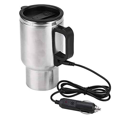 Car Heating Cup, 450ml Stainless Steel Electric in-car Travel Heating Cup Vehicle Heated Coffee Cup Mug Warmer for Heating Water Coffee and Tea by 12V Cigarette Lighter Plug