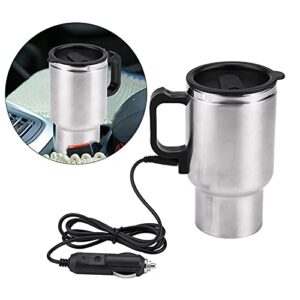 Car Heating Cup, 450ml Stainless Steel Electric in-car Travel Heating Cup Vehicle Heated Coffee Cup Mug Warmer for Heating Water Coffee and Tea by 12V Cigarette Lighter Plug