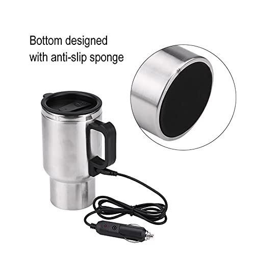 Car Heating Cup, 450ml Stainless Steel Electric in-car Travel Heating Cup Vehicle Heated Coffee Cup Mug Warmer for Heating Water Coffee and Tea by 12V Cigarette Lighter Plug