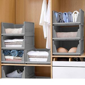 4 Pack Closet Basket Shelf Storage Bins Plastic Super Large Capacity Collapsible Kid Toy Rack for Kitchen Cabinets, Pantry, Offices, Bedrooms, Bathrooms(Gray)