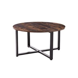 coral flower round coffee, industrial style cocktail table, durable metal frame, easy to assemble, for living room, rustic brown