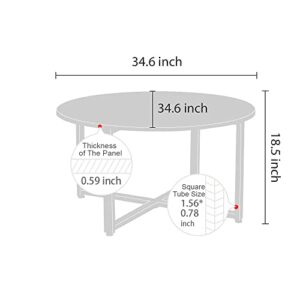 Coral Flower Round Coffee, Industrial Style Cocktail Table, Durable Metal Frame, Easy to Assemble, for Living Room, Rustic Brown
