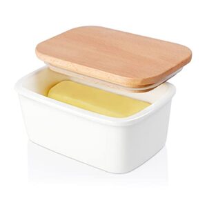 airtight better dish with lid for countertop, large butter dish with cover, porcelain butter keeper for east west coast butter and 8oz butter, white - better butter