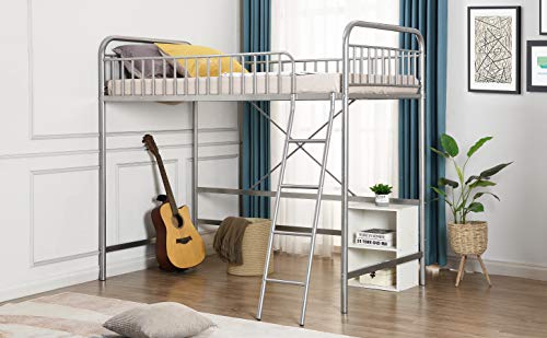 Twin Loft Bed with Full-Length Guardrail and Ladder (Silver)