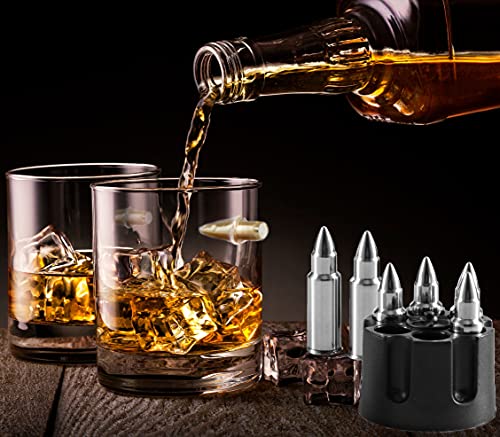 Whiskey Gun Decanter Gift Set - + 2 Whisky Bullet Glasses & Bullet Chilling Stones - Gun Shaped Rich Wood Classic Mahogany Base Tray - Liquor Scotch Bourbon -Boyfriend Husband Anniversary Retirement