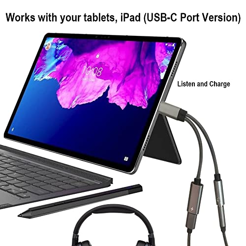 USB C to 3.5mm Headphone and Charger Adapter Up to 384KHz/32bit and 60W Fast Charging,2-in 1 USB C to Aux Audio Jack with Charging,Compatible with Samsung S22/S21/S20,Note20/10,Pixel 4 3 2 XL (Grey)