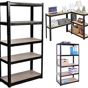 Yuhai 5 Tier Heavy Duty Metal Steel Shelving Storage Unit with MDF Boards for Shelf Organizer Rack with Adjustable Feet for Bathroom Kitchen Garage Office Home (180 x90 x40 cm)