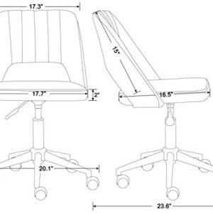 Guyou Desk Chair Armless Office Chair Gold and White, Upholstered Velvet Home Office Chair Cute Vanity Stool for Small Space Teens Study Makeup with Hollow Back, White
