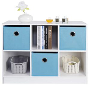 zenstyle 3x2 cubic bookcase storage shelves 6 cube organizer bookshelf wooden bookcase cube storage cabinet with 3 non-woven bins, white/light blue