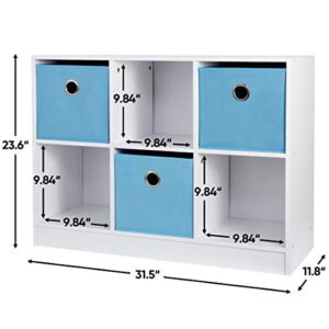 ZenStyle 3x2 Cubic Bookcase Storage Shelves 6 Cube Organizer Bookshelf Wooden Bookcase Cube Storage Cabinet with 3 Non-Woven Bins, White/Light Blue