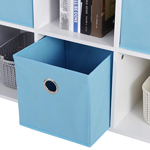 ZenStyle 3x2 Cubic Bookcase Storage Shelves 6 Cube Organizer Bookshelf Wooden Bookcase Cube Storage Cabinet with 3 Non-Woven Bins, White/Light Blue