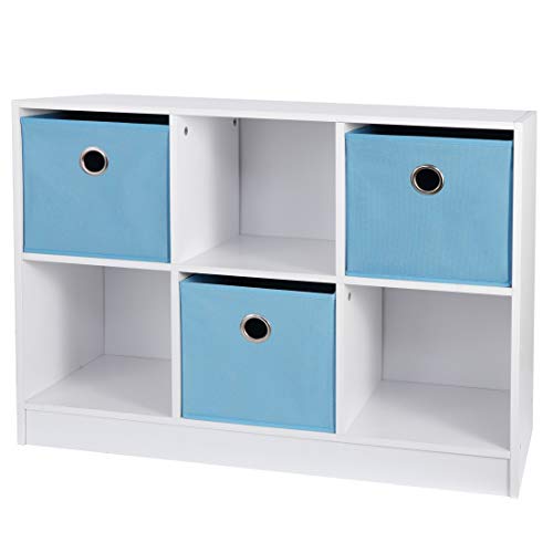 ZenStyle 3x2 Cubic Bookcase Storage Shelves 6 Cube Organizer Bookshelf Wooden Bookcase Cube Storage Cabinet with 3 Non-Woven Bins, White/Light Blue