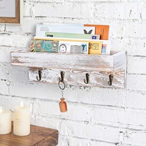 LOSOUR Key Holder for Wall with Shelf, Shabby Chic Hand Crafted Entryway Mail and Key Holder Wall Mount with 4 Hooks