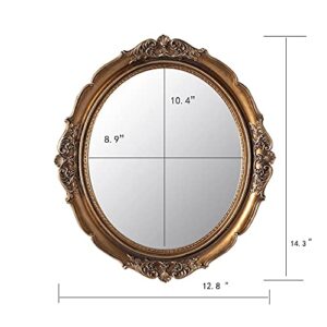 Funerom 12.8 x 14.3 inch Vintage Decorative Wall Mirror, Hanging Mirrors for Bedroom Living-Room Dresser Decor, Oval (Antique Gold)