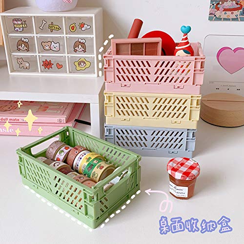 Mini Collapsible Storage Crates/Stackable Storage Container Basket, Folding Plastic Storage Box Foldable Plastic Storage Case Desktop Carrying Basket 4#Mini Pink