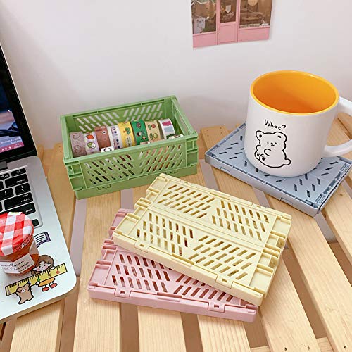 Mini Collapsible Storage Crates/Stackable Storage Container Basket, Folding Plastic Storage Box Foldable Plastic Storage Case Desktop Carrying Basket 4#Mini Pink