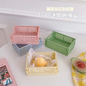 Mini Collapsible Storage Crates/Stackable Storage Container Basket, Folding Plastic Storage Box Foldable Plastic Storage Case Desktop Carrying Basket 4#Mini Pink