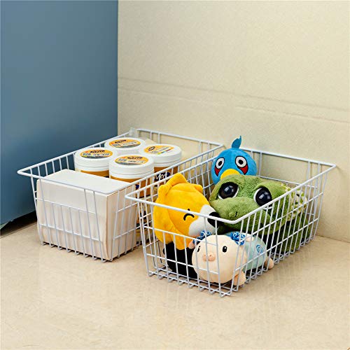 SANNO Large Freezer Baskets Metal Storage Organizer Bin Basket Wire Storage Basket for Kitchen Pantry Bathroom Set of 3 Large Metal Farmhouse Food Fruit Produce Organizer Bins