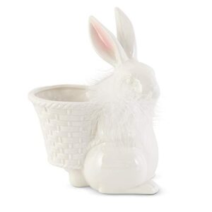 k&k interiors 20399b 7.75 inch white porcelain feathered bunny with basket