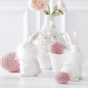 K&K Interiors 20399B 7.75 Inch White Porcelain Feathered Bunny with Basket