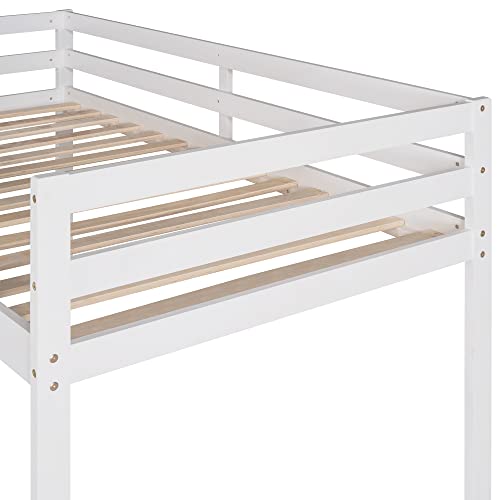 GAOWEI Twin Loft Bed with Slide and Ladder for Kids, Loft Bed, Twin Wood Kids Bed with Slide Multifunctional Design,Wood Low Profile Kids Mini Loft Bed Twin Size with Ladder (White)