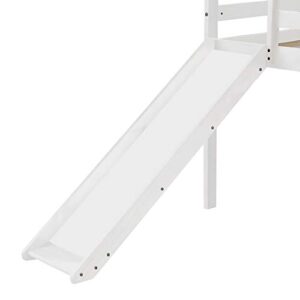 GAOWEI Twin Loft Bed with Slide and Ladder for Kids, Loft Bed, Twin Wood Kids Bed with Slide Multifunctional Design,Wood Low Profile Kids Mini Loft Bed Twin Size with Ladder (White)