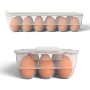 Clear Covered Egg Holder 3-Pack, Plastic Egg Storage for Refrigerator, Egg Tray Container with Lid, Fits 18 Eggs