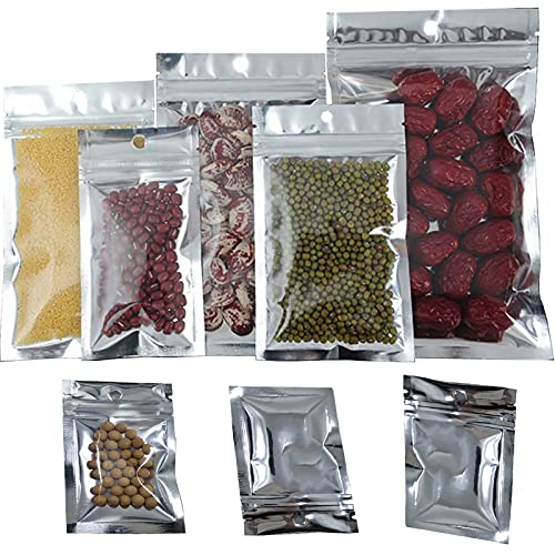 Mylar Bags, Sample Bags, 50Pcs Reusable Ziplock Bags, Sealable Heat Seal Bags, Aluminum Foil Packets for Bulk Food Storage Lock Plastic Bag Reclosable Pouch Zipper Lock Packaging Silver Mylar Bags