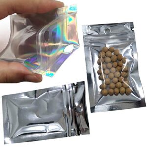 Mylar Bags, Sample Bags, 50Pcs Reusable Ziplock Bags, Sealable Heat Seal Bags, Aluminum Foil Packets for Bulk Food Storage Lock Plastic Bag Reclosable Pouch Zipper Lock Packaging Silver Mylar Bags