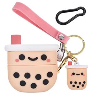 cute airpod pro case cover with keychain girly pink boba milk tea design compatible with airpods pro charging case for women and girls