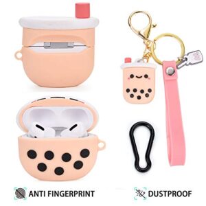 Cute Airpod Pro Case Cover with Keychain Girly Pink Boba Milk Tea Design Compatible with Airpods Pro Charging Case for Women and Girls