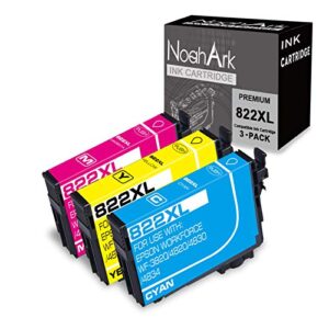 NoahArk 3 Packs 822XL Remanufactured Ink Cartridge Replacement for Epson 822 822XL T822 T822XL High Yield Ink for Workforce Pro WF-3820 WF-4820 WF-4830 WF-4833 WF-4834 Printer (Cyan, Magenta, Yellow)