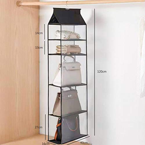 Dearjana Improved Closet Handbag Purse Holder with 5 Large Heavy-Duty Mesh Shelves, Space Saving Hanging Handbag Storage Tote Bag Organizer Holder for Wardrobe Closet(Black)