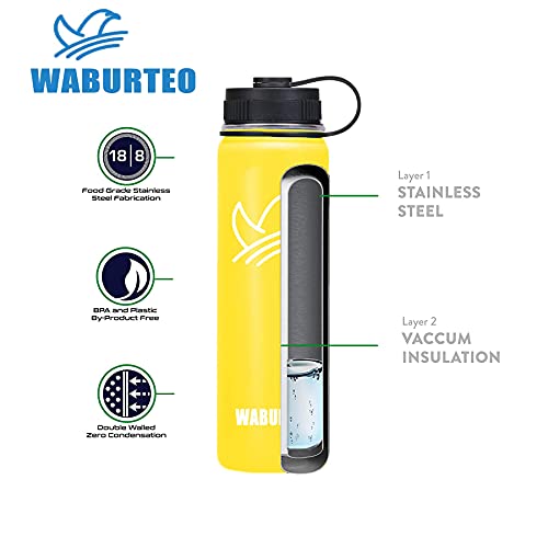 WABURTEO Stainless Steel Water Bottles with Straw-22oz, 40oz, Insulated Water Bottle with Lids, Multiple Size & Colors Vacuum Insulated Bottle, Keep Liquids Hot or Cold