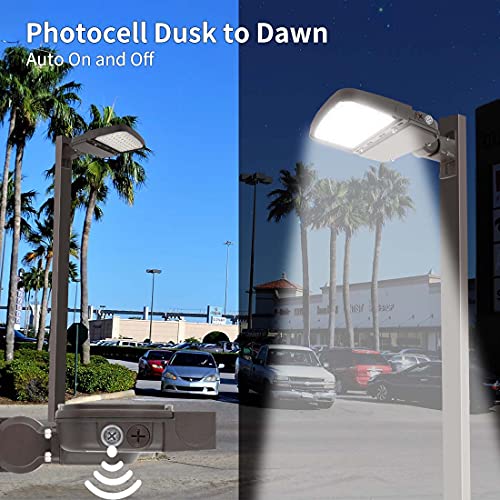 kadision 150W LED Parking Lot Light with Dusk to Dawn Photocell, Dimmable Shoebox Lights with Arm Mount, 130LM/W 5000K Daylight 100-277V, 75W/100W/150W Power Tunable, ETL Listed