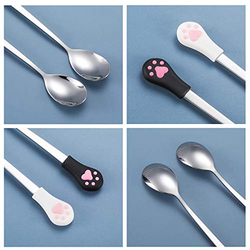 4 Pieces Dog Cat Spoon Pet Food Can Spoon Stainless Steel Pet Food Spoon Cat Claw Spoon for Dog and Cat Food Can, White and Black