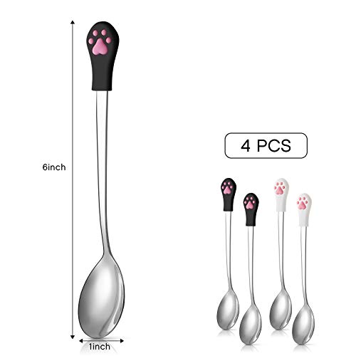 4 Pieces Dog Cat Spoon Pet Food Can Spoon Stainless Steel Pet Food Spoon Cat Claw Spoon for Dog and Cat Food Can, White and Black