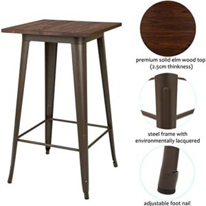 glitzhome Mid-Century Adjustable Hunter Green Bar Stool with Wooden Seat Industrial Rustic Bar Table - Square Pub tabel and Metal Dining Chairs Set of 3