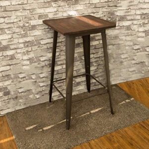 glitzhome Mid-Century Adjustable Hunter Green Bar Stool with Wooden Seat Industrial Rustic Bar Table - Square Pub tabel and Metal Dining Chairs Set of 3