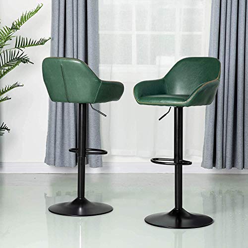 glitzhome Mid-Century Adjustable Hunter Green Bar Stool with Wooden Seat Industrial Rustic Bar Table - Square Pub tabel and Metal Dining Chairs Set of 3