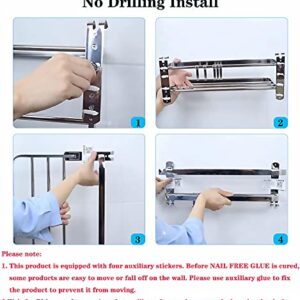 DDS-DUDES Bathroom Towel Rack with Shelf Double Towel Bar Stainless Steel Wall Mount Towel Holder with Movable Hooks Rustproof for Hotel Lavatory (Silver 24 inch)