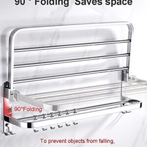 DDS-DUDES Bathroom Towel Rack with Shelf Double Towel Bar Stainless Steel Wall Mount Towel Holder with Movable Hooks Rustproof for Hotel Lavatory (Silver 24 inch)