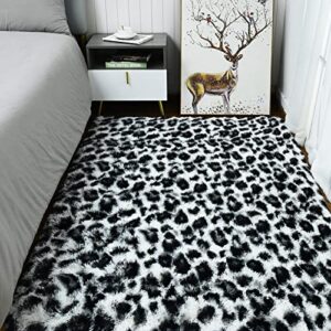 BENRON Soft Leopard Rug Black 4x6 Ft Leopard Print Rugs for Bedroom Living Room Decor Plush Animal Rugs for Kids Girls Nursery White Black Leopard Print