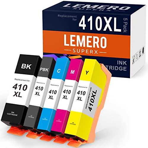 LemeroSuperx 410 XL Remanufactured Ink Cartridge Replacement for Epson 410 410XL Work for Expression XP-530 XP-630 XP-635 XP-640 XP-830 XP-7100 (Black, Photo Black, Cyan, Magenta, Yellow, 5 Pack)