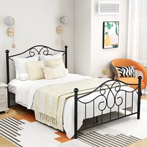 diolong metal full bed frame with storage vintage platform bed frame with headboard and footboard no box spring needed heavy duty steel slat support, full, black