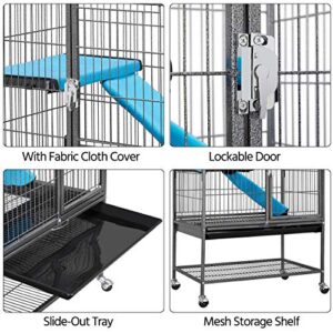 Yaheetech Metal Rolling Ferrets Cage Small Animal Cage for Adult Rats/Chinchillas Single Unit Critter Nation Cage w/Removable Ramp/Platform Black