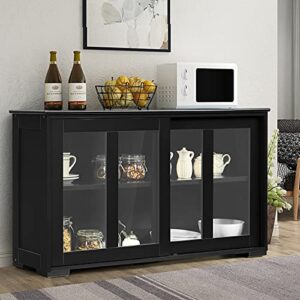 fantask kitchen storage cabinet sideboard, stackable buffet w/height-adjustable shelf & 2 glass sliding doors, accent console table for kitchen dining living room hallway office (black)