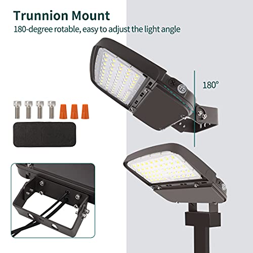 kadision 150W LED Parking Lot Light with Dusk to Dawn Photocell, Dimmable Shoebox Lights with Trunnion Mount, 130LM/W 5000K Daylight 100-277V, 75W/100W/150W Power Tunable, ETL Listed