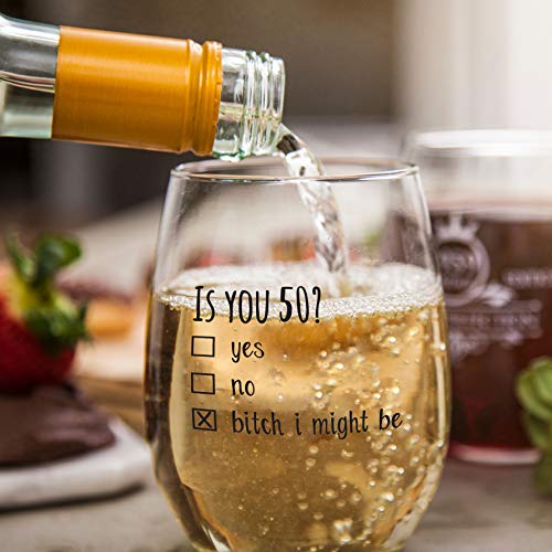 50th Birthday Gifts for Women and Men Wine Glass - Funny Is You 50 Gift Idea for Mom Dad Husband Wife – 50 Year Old Party Supplies Decorations for Him, Her - 15oz