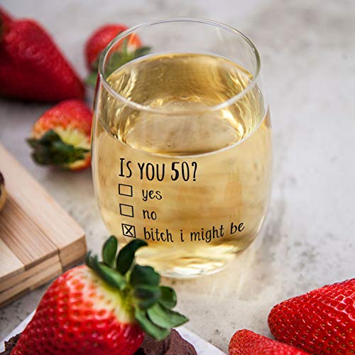 50th Birthday Gifts for Women and Men Wine Glass - Funny Is You 50 Gift Idea for Mom Dad Husband Wife – 50 Year Old Party Supplies Decorations for Him, Her - 15oz